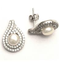 Strieborné perlové náušnice so zirkónmi                                         